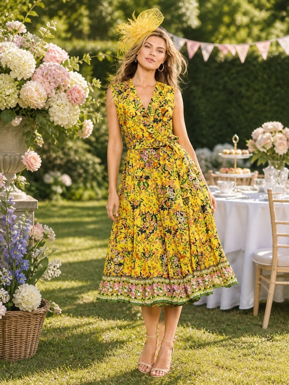 Gibson Latimer cotton sunlight Floral wedding guest Wrap Midi Dress
